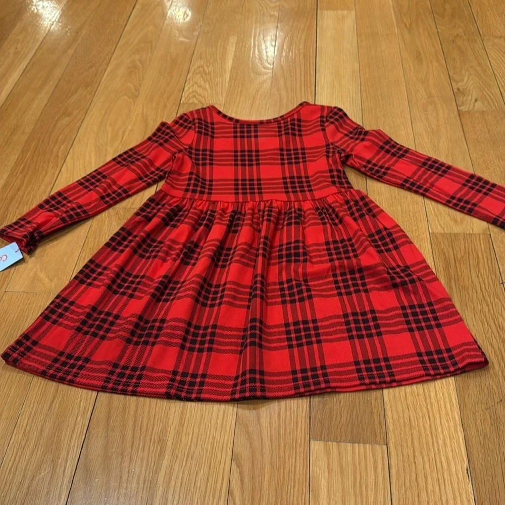 NWT Cat & Jack girls black/ red checkered long sleeve dress size 4T .